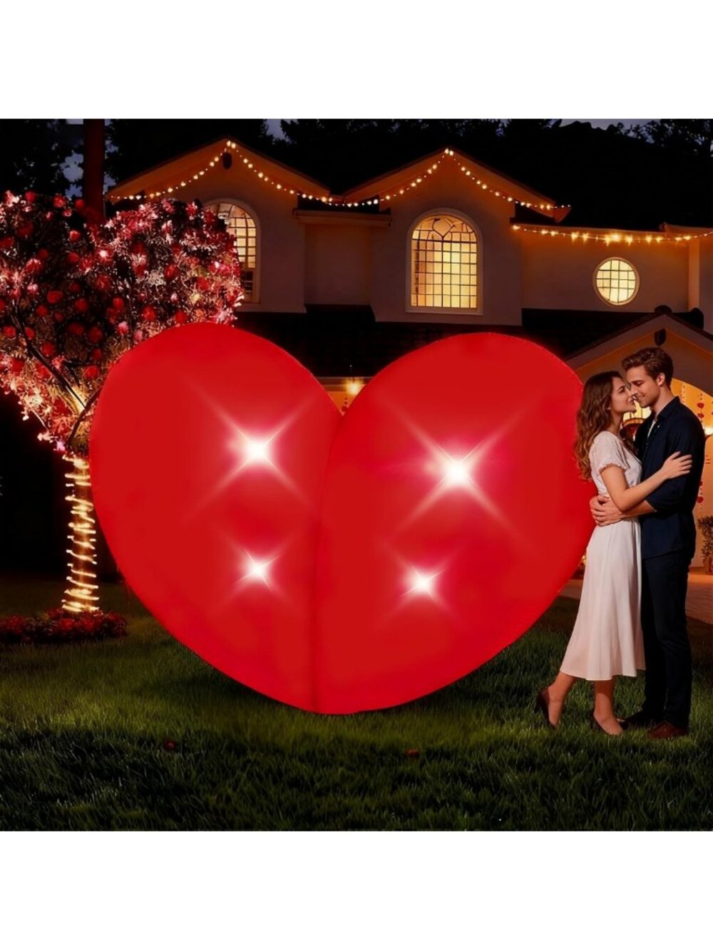 7ft Inflatable Heart Decoration for Valentine's Day - LED Outdoor Yard Decor